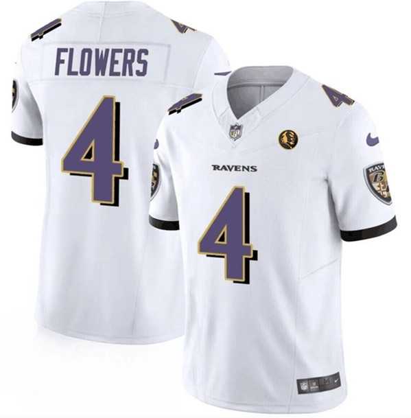 Men & Women & Youth Baltimore Ravens #4 Zay Flowers White 2023 F.U.S.E. With John Madden Patch Vapor Limited Stitched Jersey->baltimore ravens->NFL Jersey